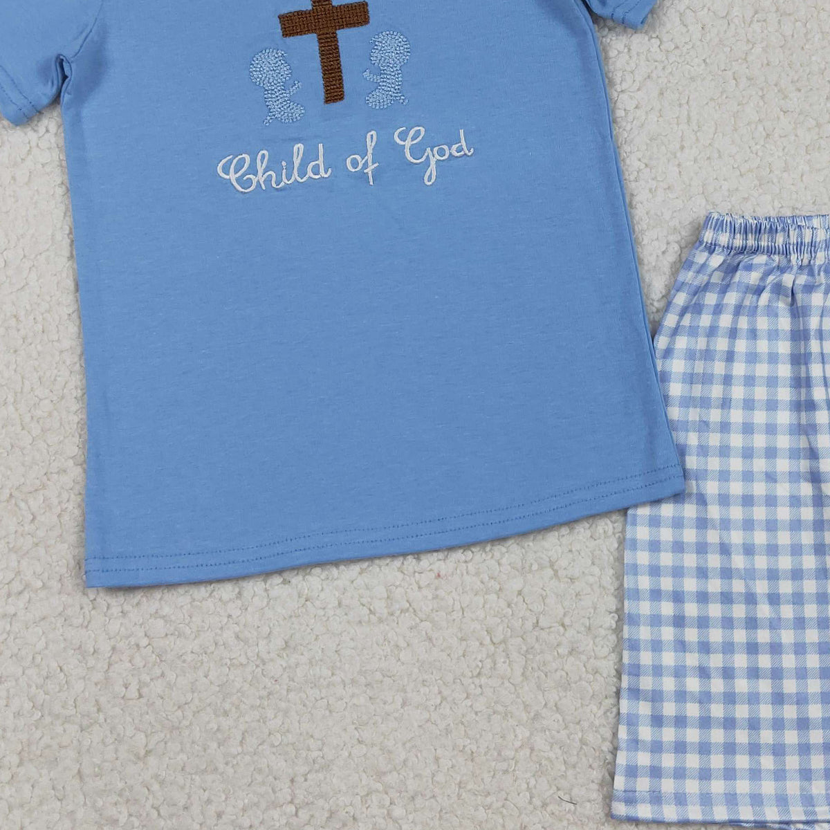 3.27 BSSO1714 RTS NO MOQ （In stock ）Child of god cross embroidery kids boys Easter outfits
