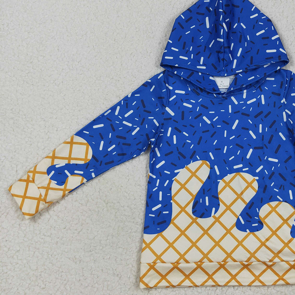 USA Shop (in stock)BT1275 Baby Boys Long Sleeve Tops Baby Kids Royal Blue Long Sleeves Team Sprinkles Drips Hoodies Tops