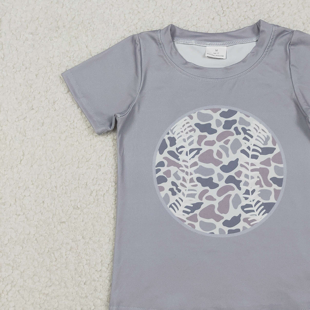 12.8 RTS NO MOQ （In stock）BT1430 Baby Boys Short Sleeve Light Grey Camo Baseballs Team T-shirts Top