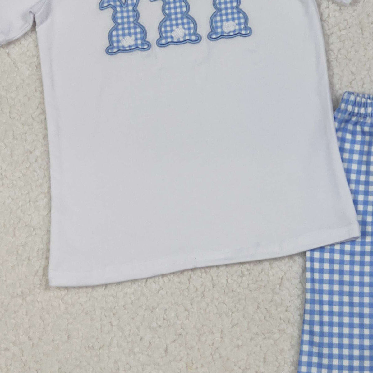 10.27 RTS NO MOQ （In stock）BSSO1123 Baby Boys Summer Outfits Embroidery Rabbits Baby Boys Checkered Shorts Easter Clothes Sets