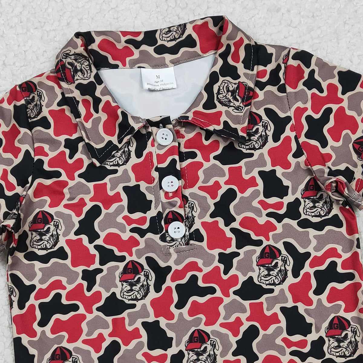 2.7 RTS NO MOQ （In stock）BT1699 Baby Boys Short Sleeve Camo Bulldogs Team Button Polo Shirts Top