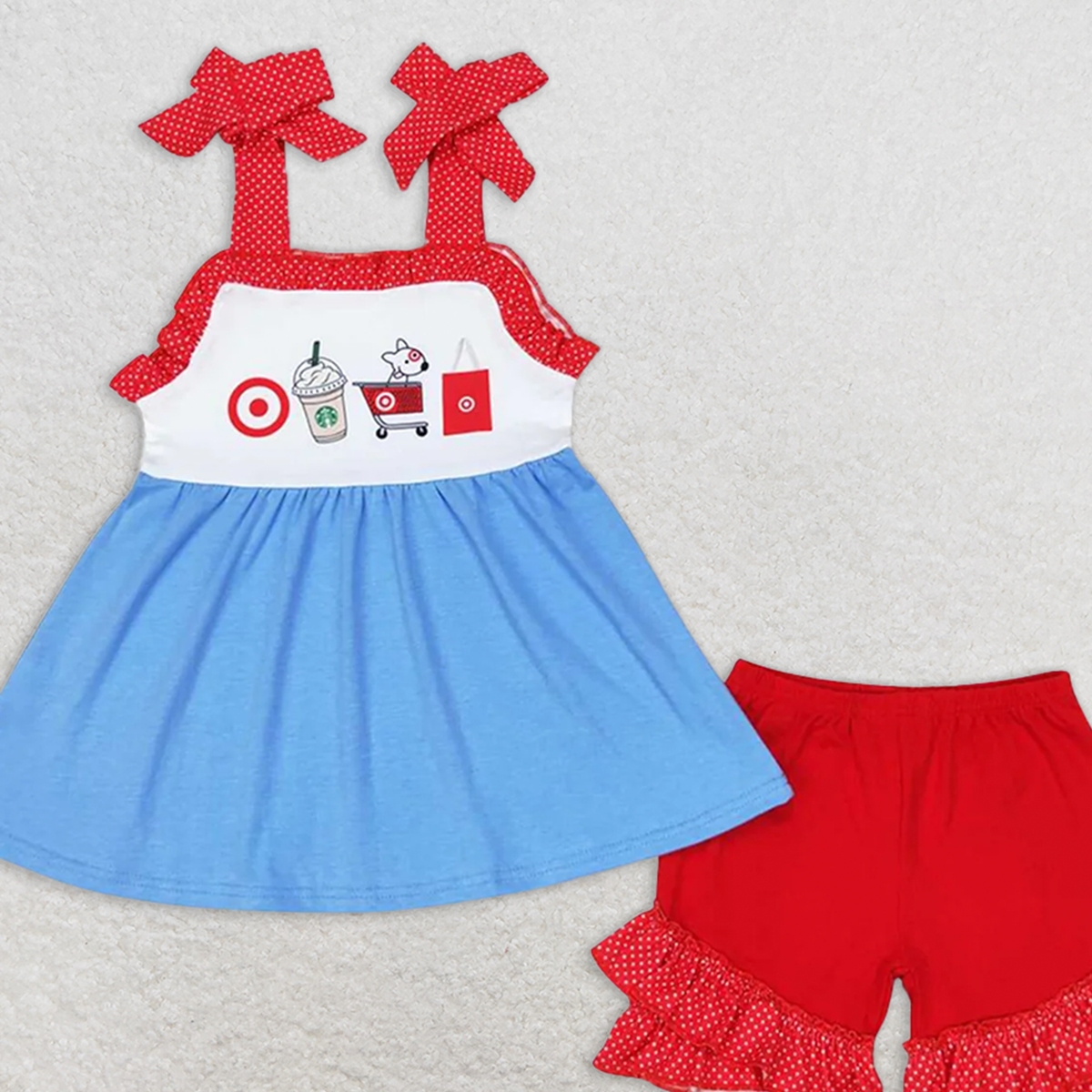 7.19 GSSO1205 RTS NO MOQ Baby Girls Summer Outfits Baby Girls Summer Supermarket Cart Shorts Outfit