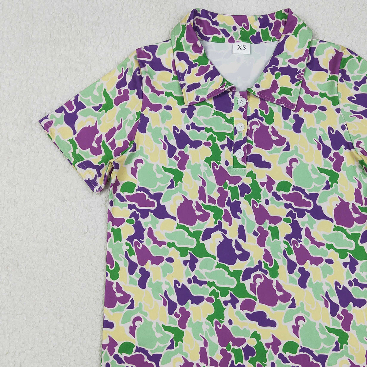 11.12 RTS NO MOQ （In stock）BT1452 Adult Men Mardigras Camo Button Polo Shirts Top