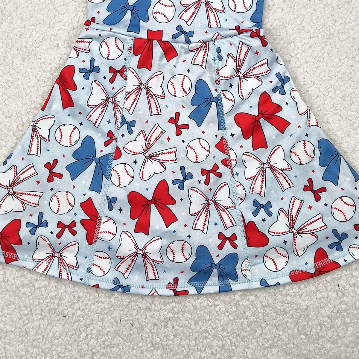 4.14 GSD2150 RTS NO MOQ Baby Girls Summer Sports Dress  Sleeveless red blue bow baseball kids girls athletic dresses