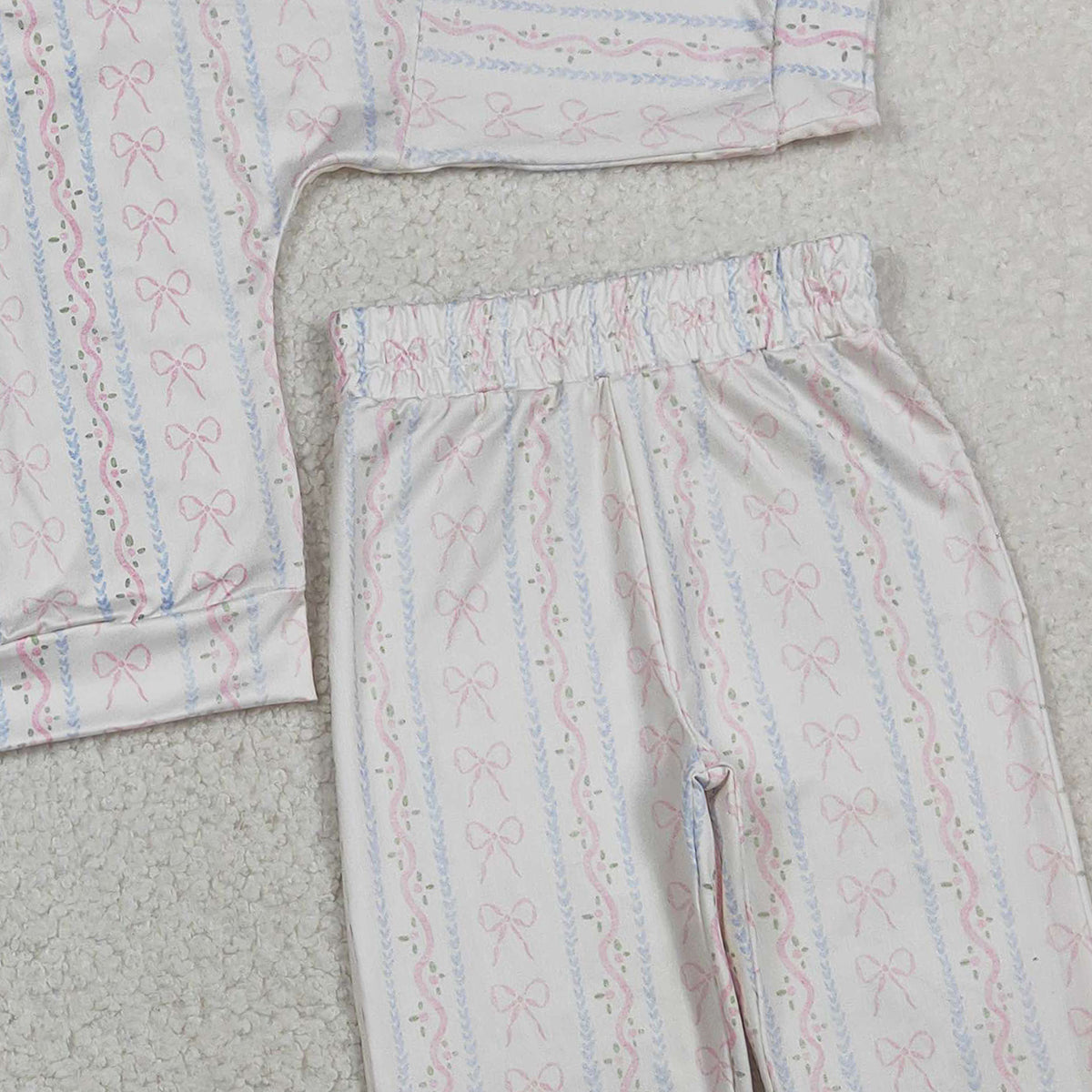 1.31 RTS NO MOQ （In stock）GLP3238 Baby Girls Bows Flowers Stripe Top Jogger Pants Pajamas Clothes Sets