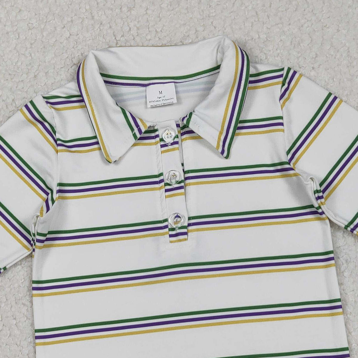 10.30 RTS NO MOQ （In stock）BT1375 Baby Boys Mardigras Stripes Button Polo Shirts Top