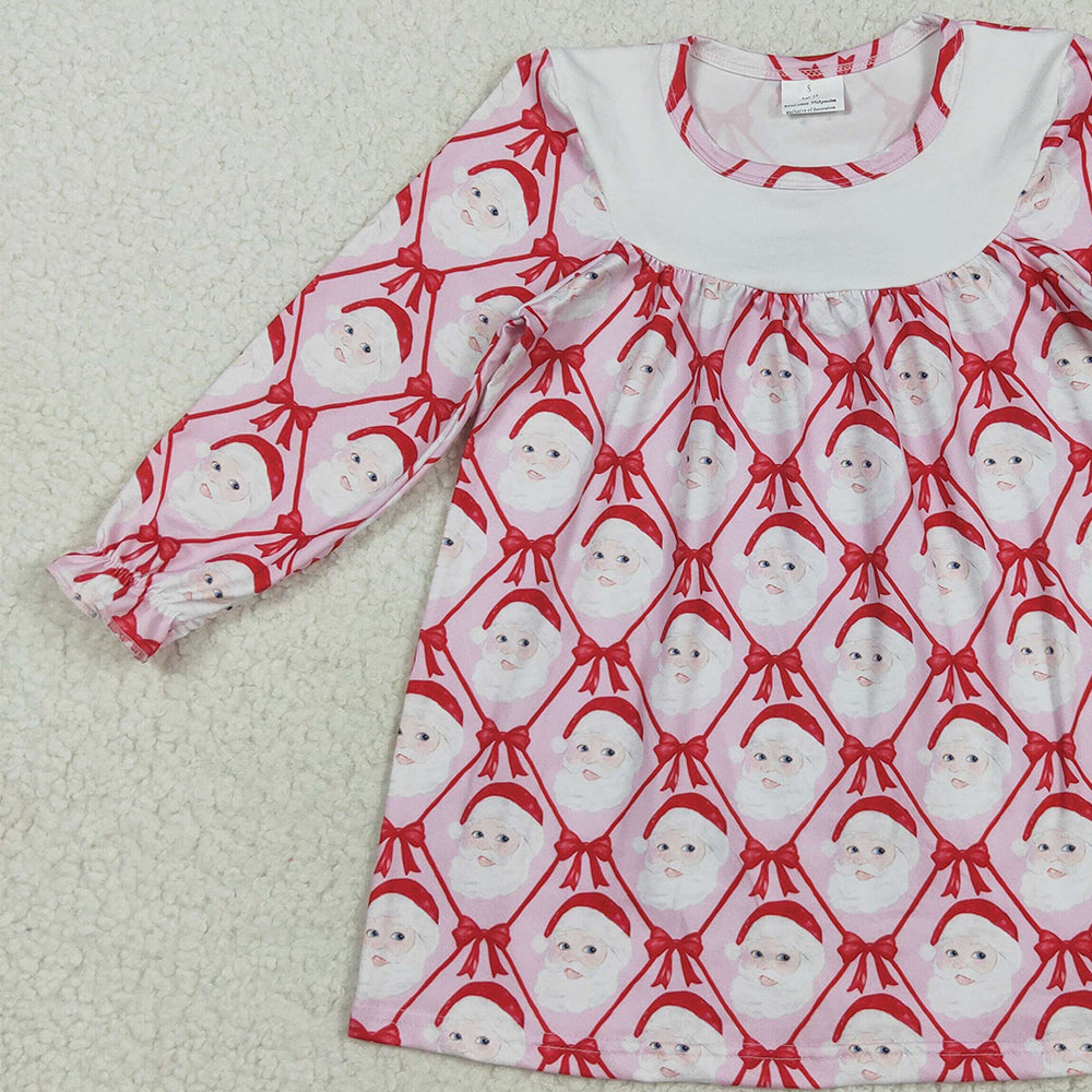 RTS NO MOQ （In stock）GLD1136 Baby Girls Winter Dress Baby Girls Christmas Red Blows Santa Plaid Knee Length Dresses