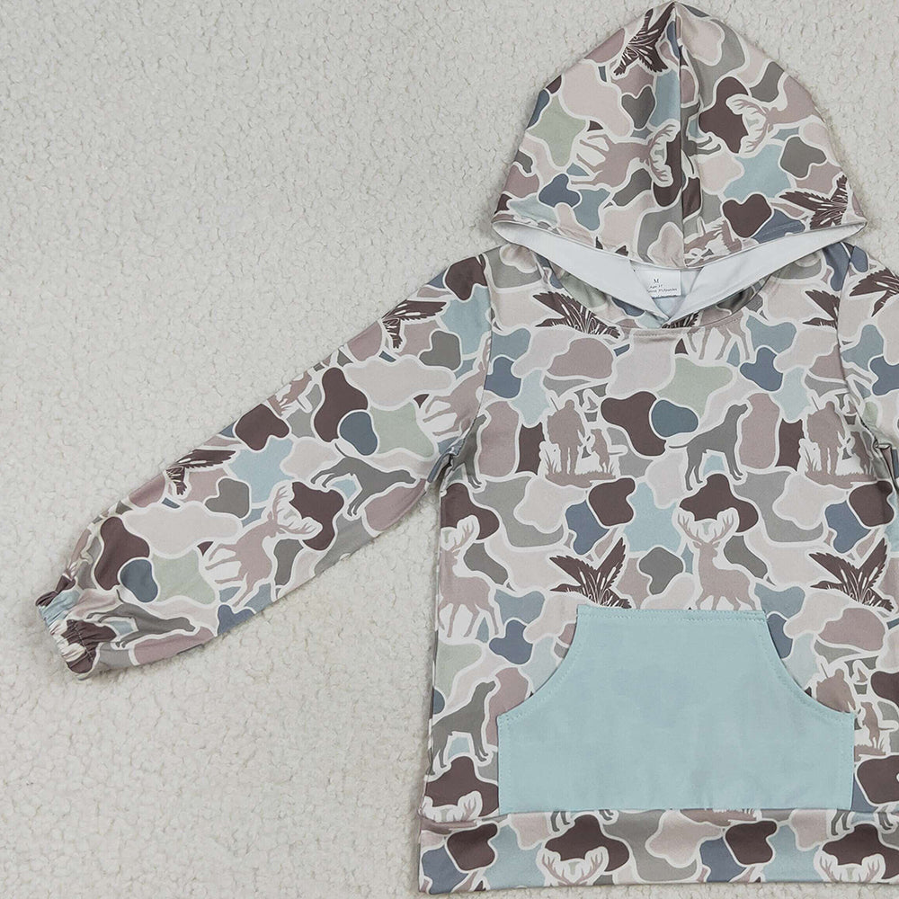 USA Shop (in stock)BT1268 Baby Boys Long Sleeve Tops Baby Boys Long Sleeves Gray Camo Ducks Pocket Hoodies Tops