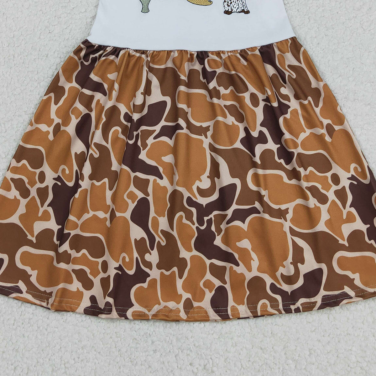 3.17 RTS NO MOQ （In stock）GSD1518 Kids Fashion Clothes Baby Girls Embroidery Duck Dogs Summer Strap Camo Hunting Knee Length Dress