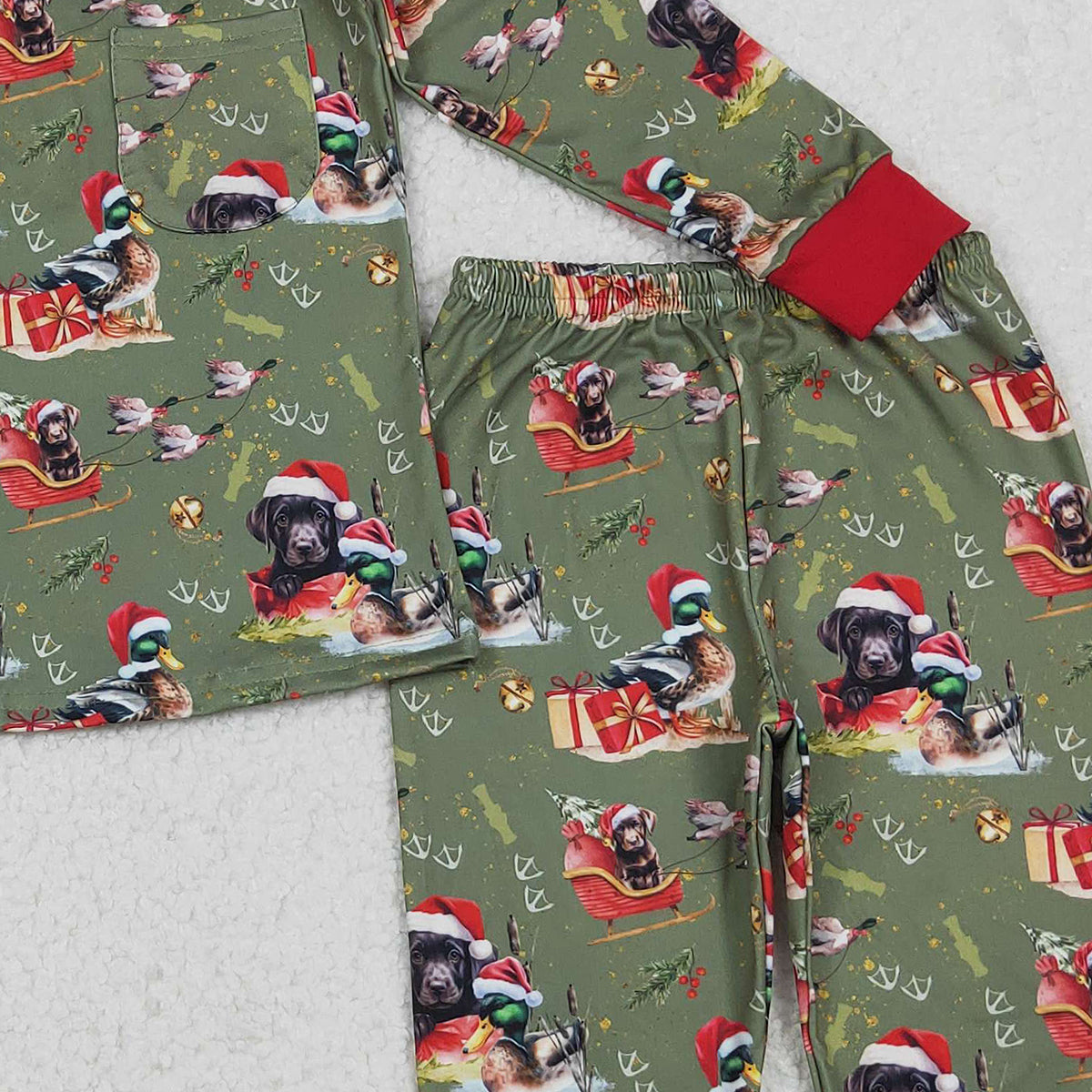 11.11 RTS NO MOQ （In stock）BLP1213 Baby Boys Christmas Hats Dogs Ducks Top Pant Hunting Pajamas Sets