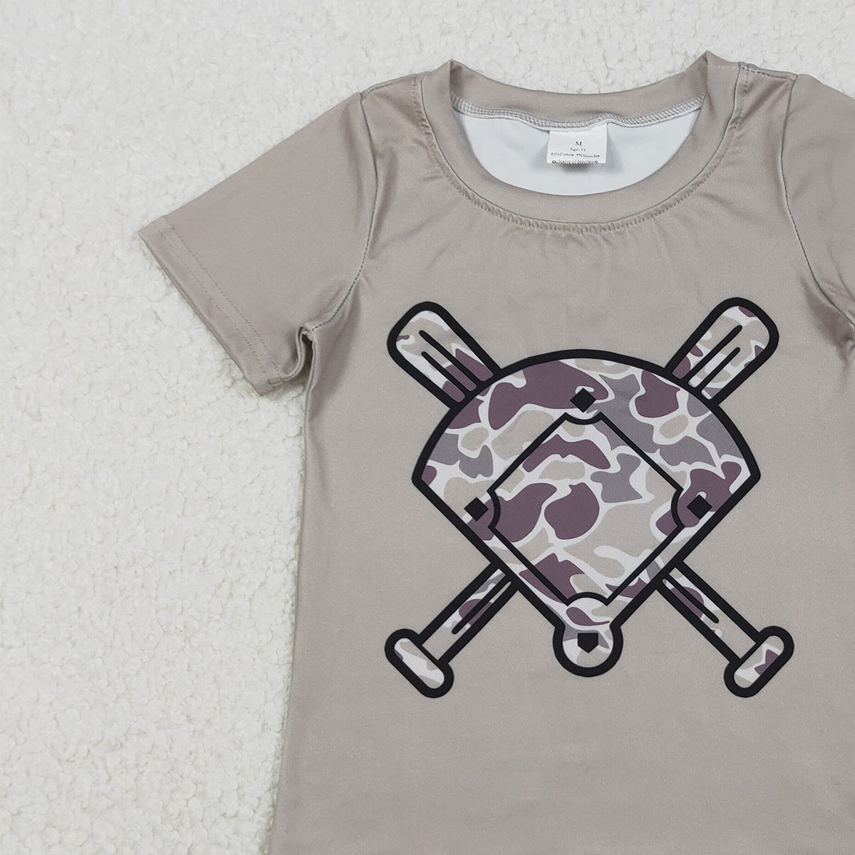 11.18 RTS NO MOQ （In stock）BT1417 Baby Boys Grey Camo Baseball Short Sleeve Team T-shirts