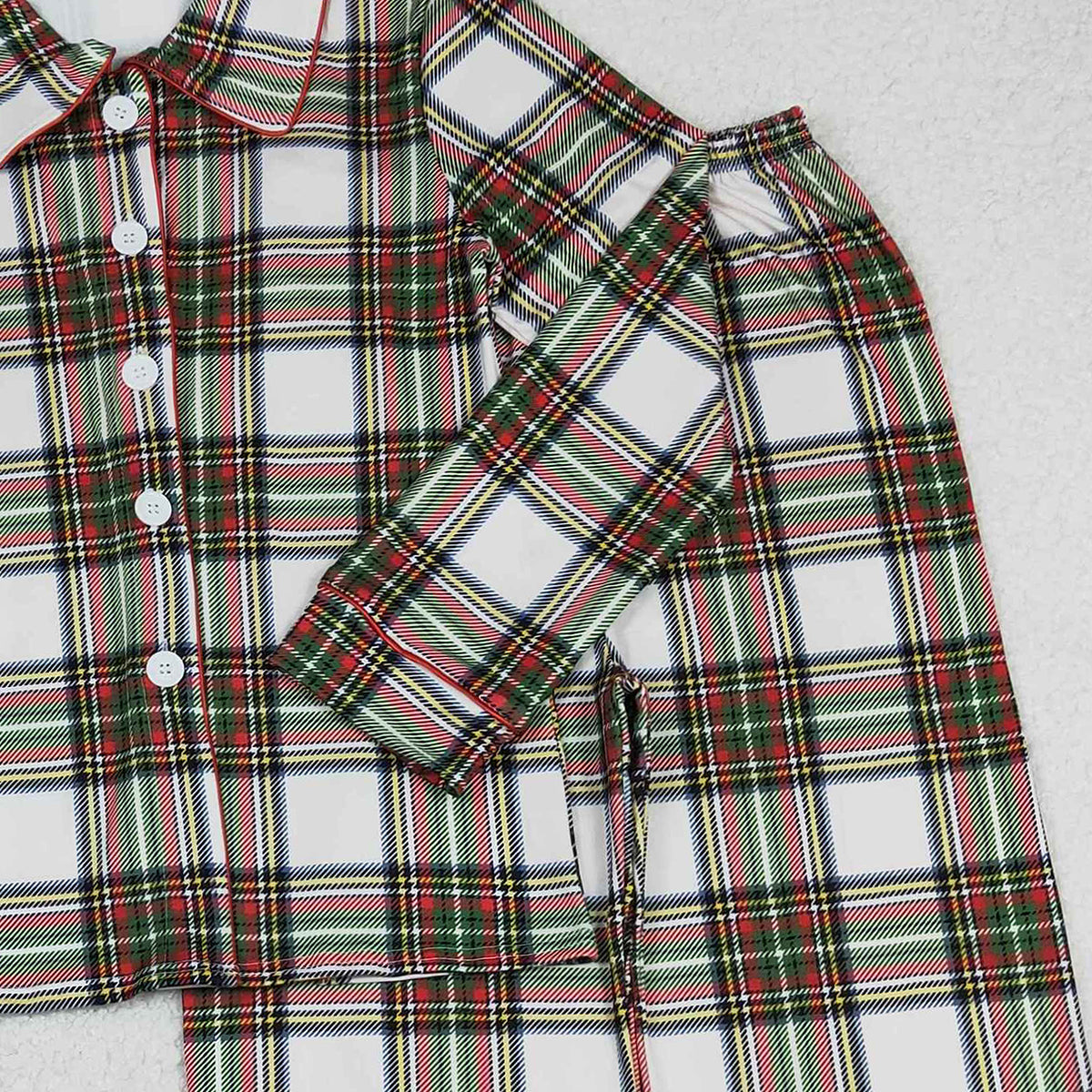 11.7 RTS NO MOQ （In stock）BLP1277 Adult Men Green Red Checked Button Top Pant Christmas Pajamas Sets