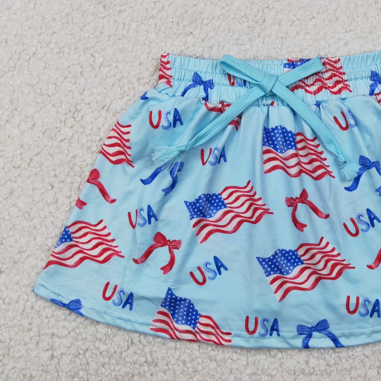 4.12 GLK0050 RTS NO MOQ Baby Girls Skirt Light blue flag bow kids girls 4th of july skirt