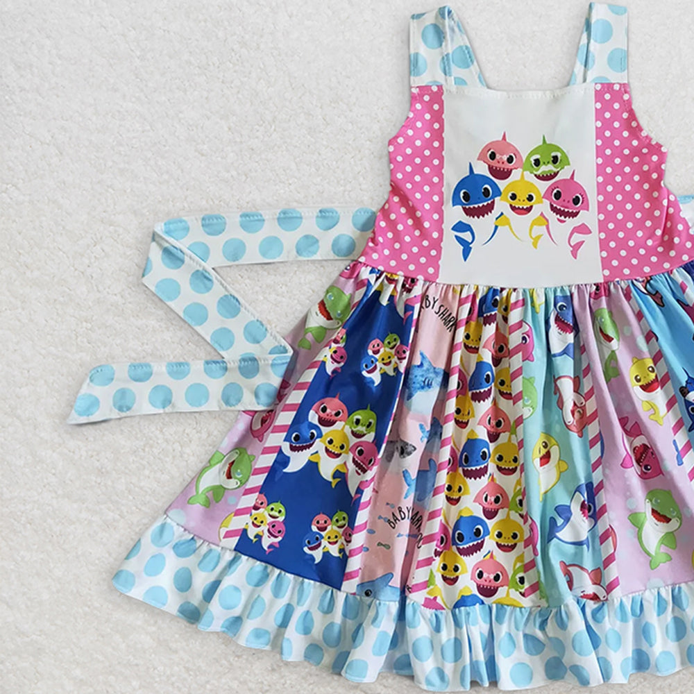 A10-23 RTS NO MOQ Baby Girls Summer Dress  Baby girls shark polka dots twirl dresses