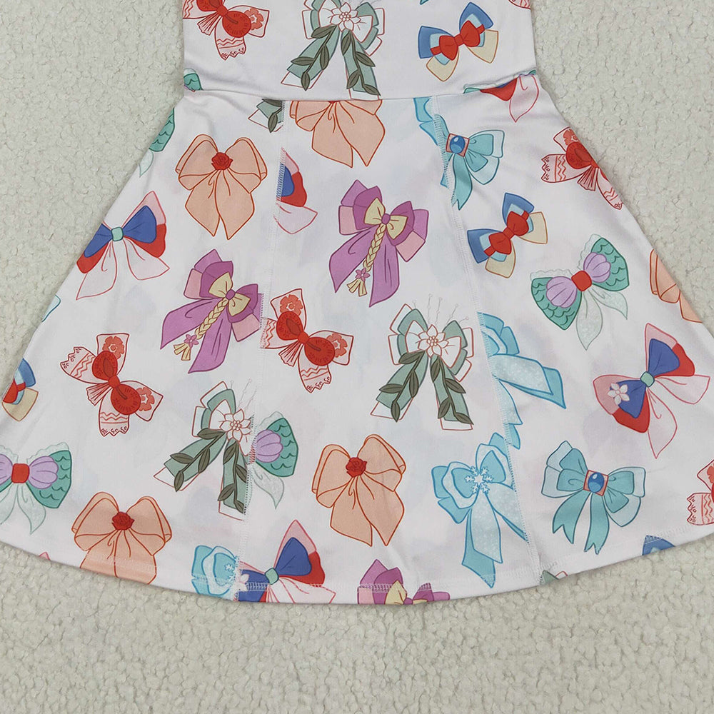 8.12  GSD2049 RTS NO MOQ Baby Girls Summer Yoga Dress Baby Girls Colorful Hero Bows Athletic Active Wear Knee Length Dresses