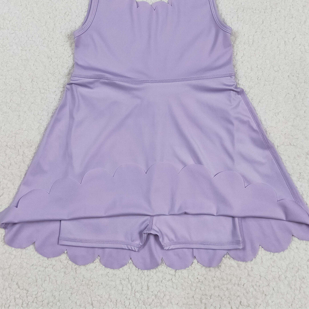 7.23 GSD2372 RTS NO MOQ Baby Girls Summer Yoga Dress Baby Girls Lavender Sleeveless Yoga Knee Length Dresses