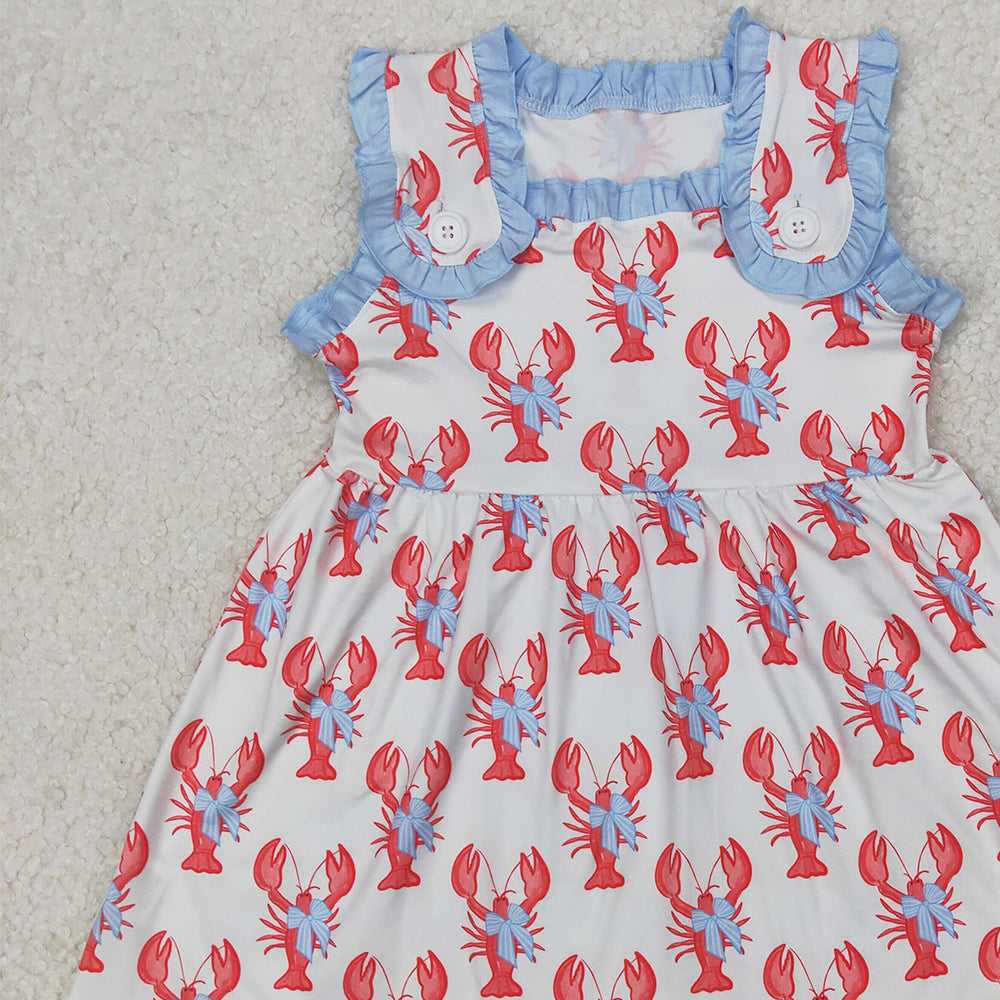 4.08 GSD1955 RTS NO MOQBaby Girls Peach Sleeveless Bows Crayfishes Dresses