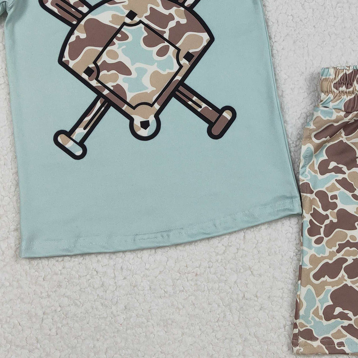 11.21 RTS NO MOQ （In stock）BT1422+SS0697 Baby Boys Blue Camo Baseball Short Sleeve Team T-shirts Shorts Clothes