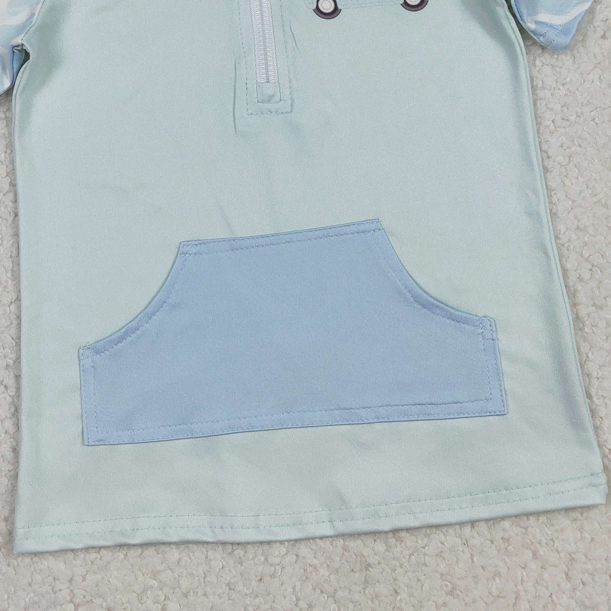 12.19 RTS NO MOQ （In stock）BT1534 Baby Boys Blue Camo Dog Fishing Zipper Pockets Hunting Pullovers Top