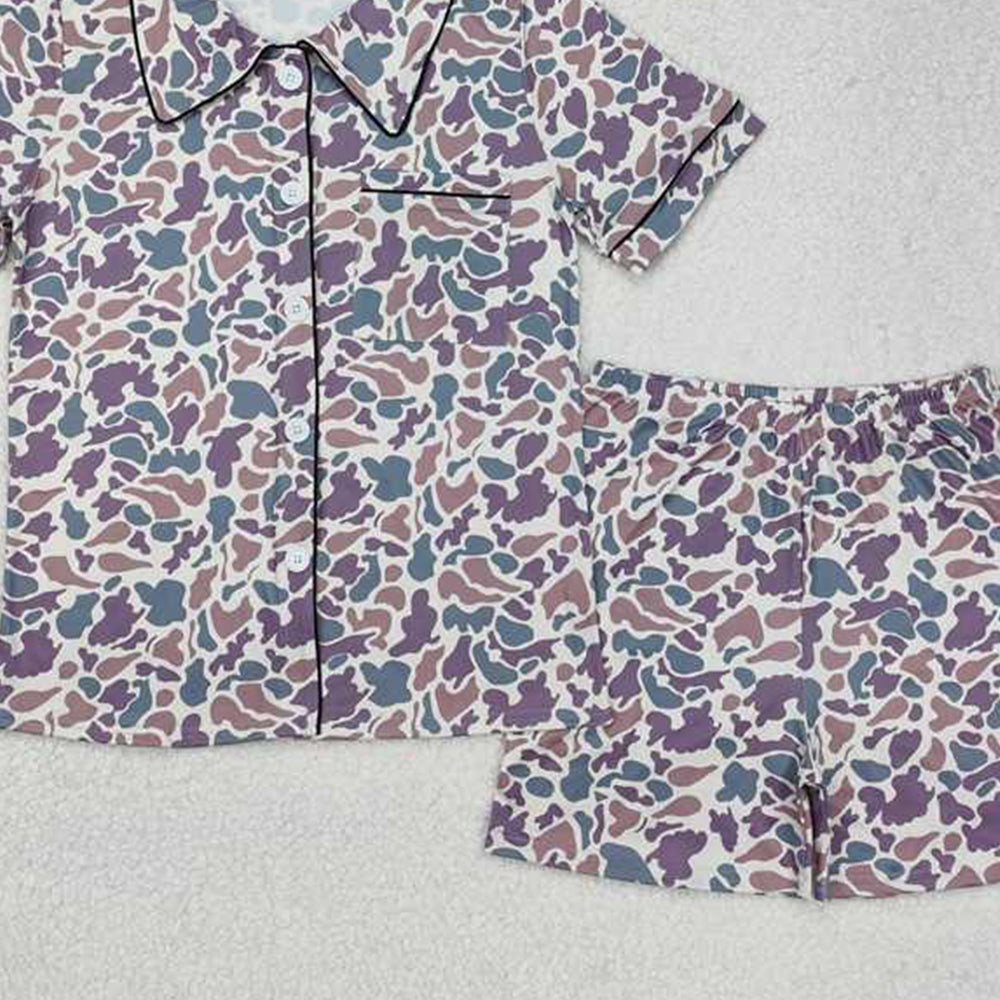 USA Shop (in stock)GSSO1539 Adult women's summer pajamas set Camo adult women summer button down pajamas