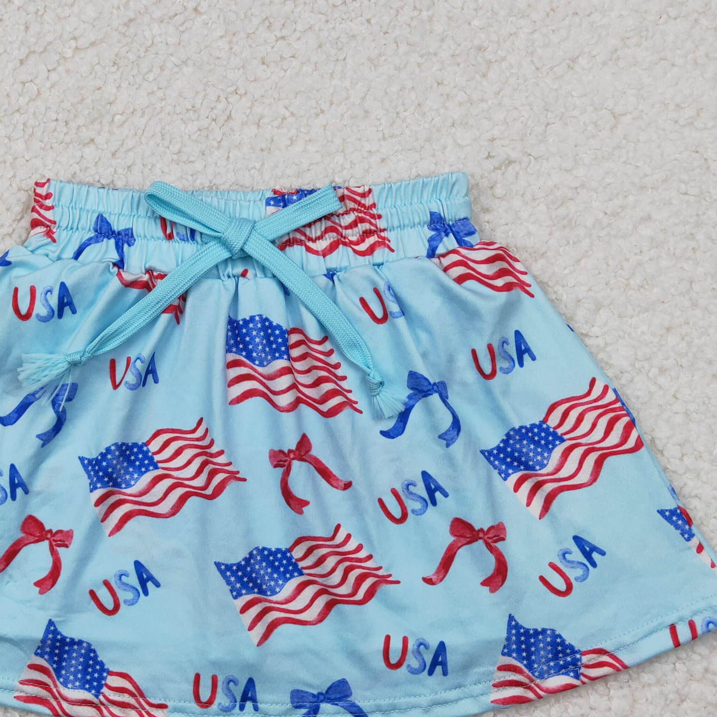 4.12 GLK0050 RTS NO MOQ Baby Girls Skirt Light blue flag bow kids girls 4th of july skirt
