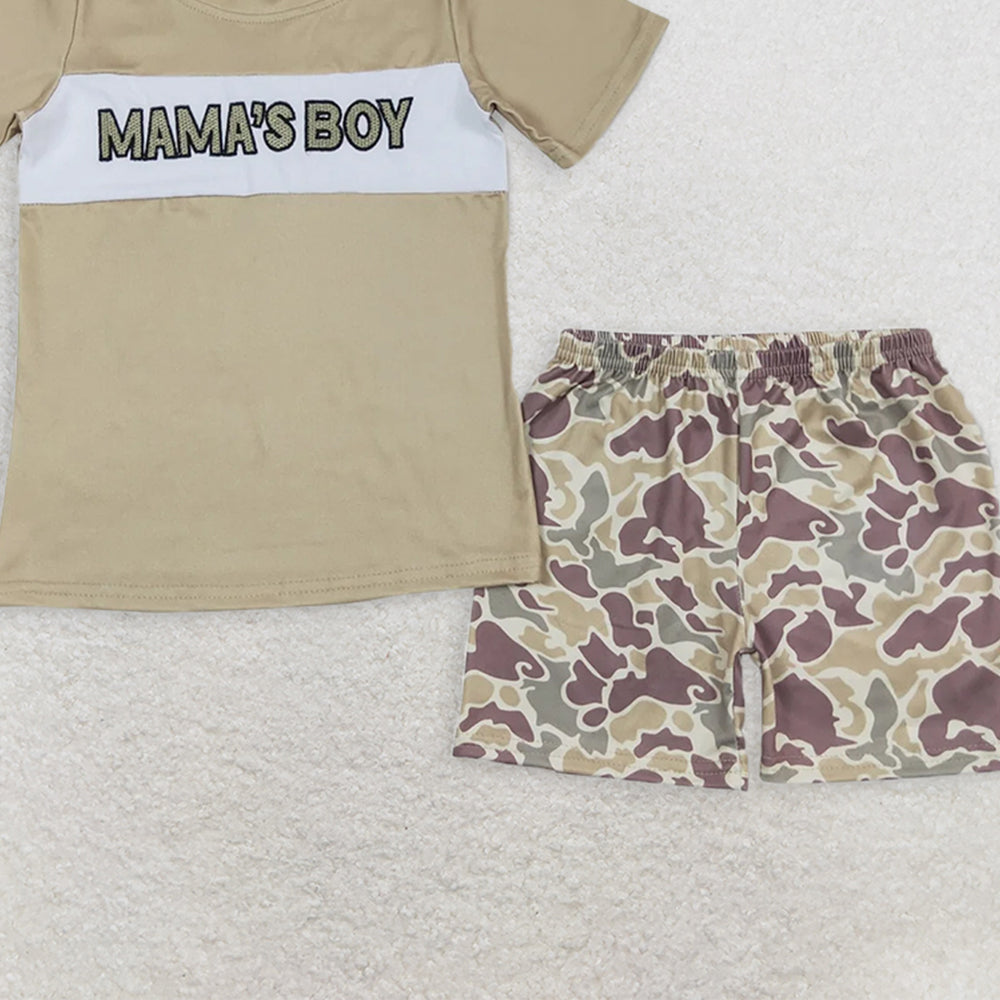 BSSO0567RTS NO MOQ Baby Boys Summer Boys Outfits Baby Boys Mama's Boys Shirt Camo Shorts Clothes Sets