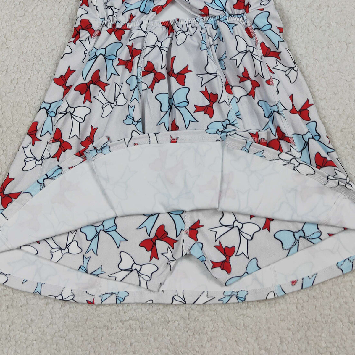 3.20 RTS NO MOQ （In stock）GSD3752 Kids Fashion Clothes Baby Girls Sleeveless Red Blue Bows Yoga Active 4th of July Shorts Knee Length Dress