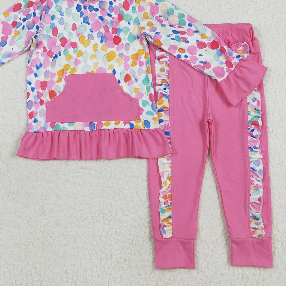 RTS NO MOQ （In stock）GLP2151 Baby Girls Winter Outfits Baby Girls Long Sleeves Colorful Tie Dye Hoodies Pockets Pants Sets