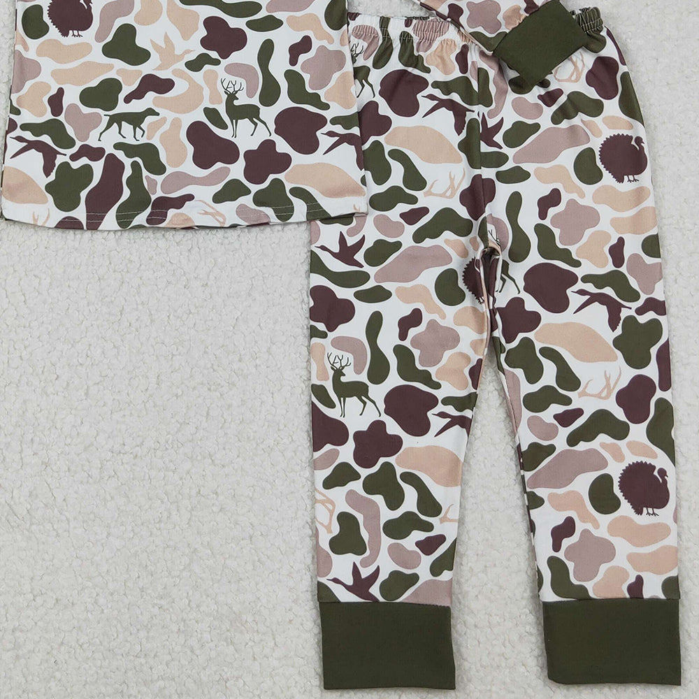 RTS NO MOQ （In stock）BLP1234 Baby Boys Winter Outfits Deer Ducks Dogs Camo Top Pants Western Pajamas Sets