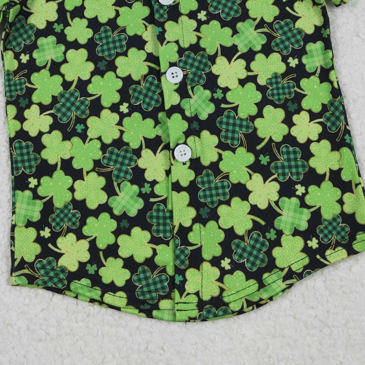 12.9 RTS NO MOQ （In stock）BT1455 Baby Boys Green Clovers Button St Patrick Shirts Top