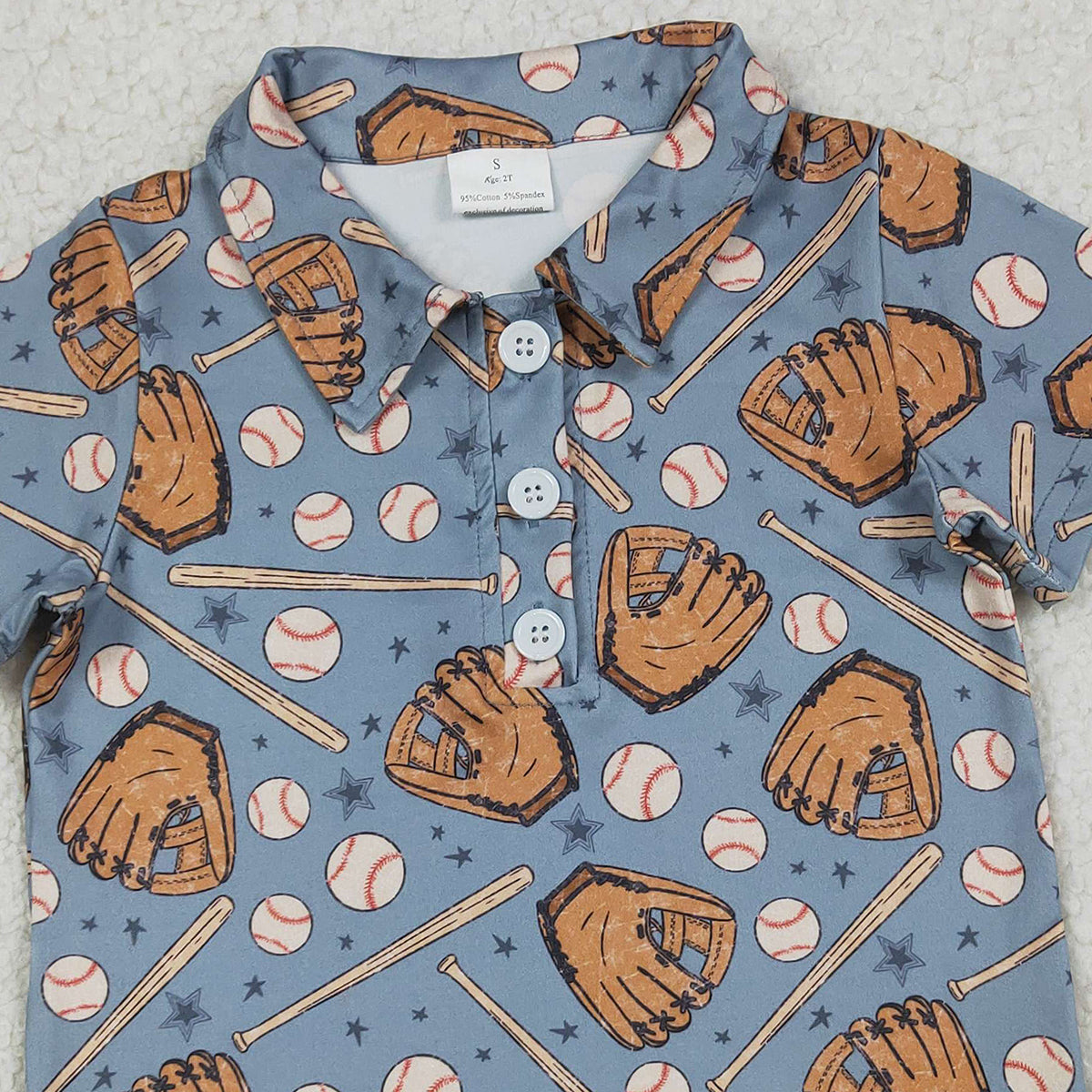 12.24 RTS NO MOQ （In stock）BT1581 Baby Boys Stars Baseballs Team Button Polo Shirts Top