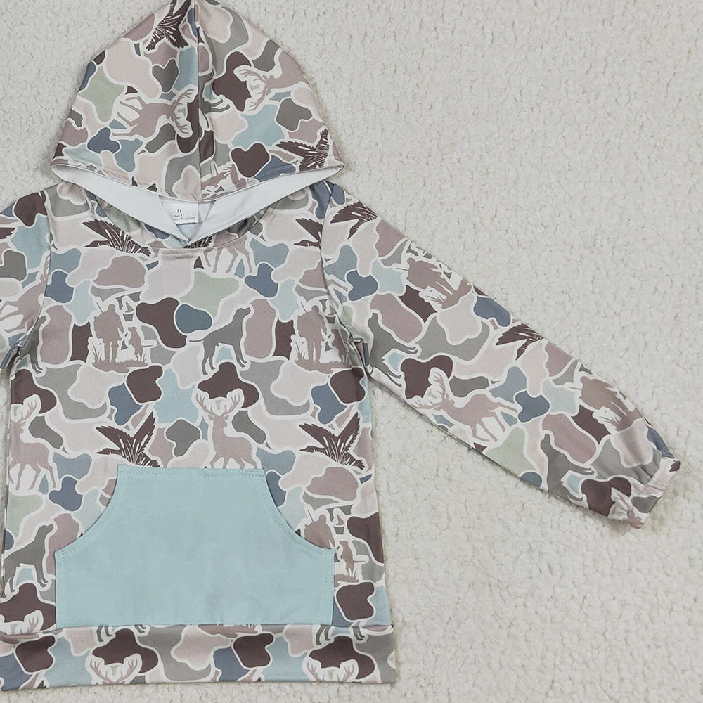USA Shop (in stock)BT1268 Baby Boys Long Sleeve Tops Baby Boys Long Sleeves Gray Camo Ducks Pocket Hoodies Tops