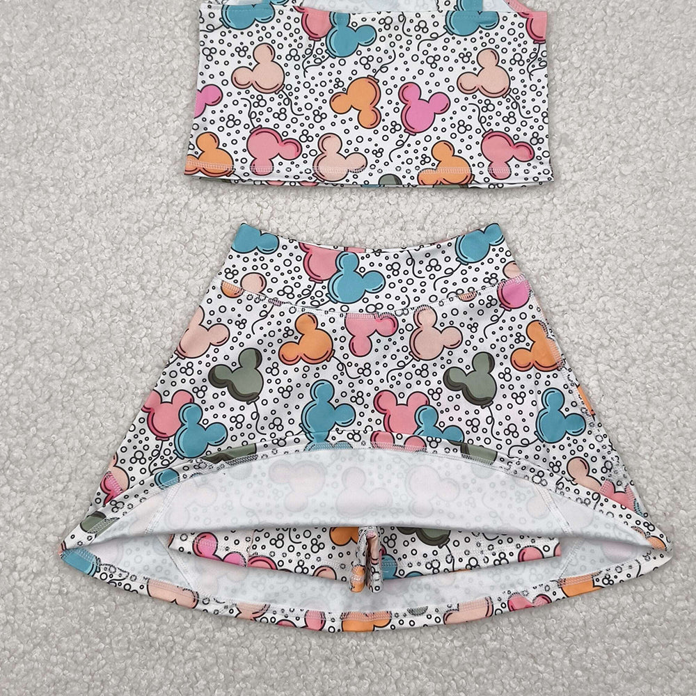 4.15 GSD2331 RTS NO MOQ Baby Girls Summer Yoga Outfits baby girl clothes yoga mickey head sleeveless dress