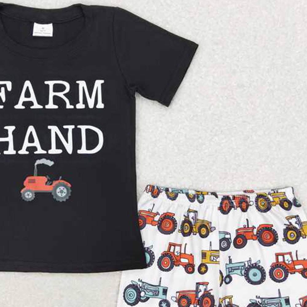 BSSO0942Kids Boys Short Sleeve T-Shirt Farm Tractor Design Casual Comfortable Cotton Clothes for Children