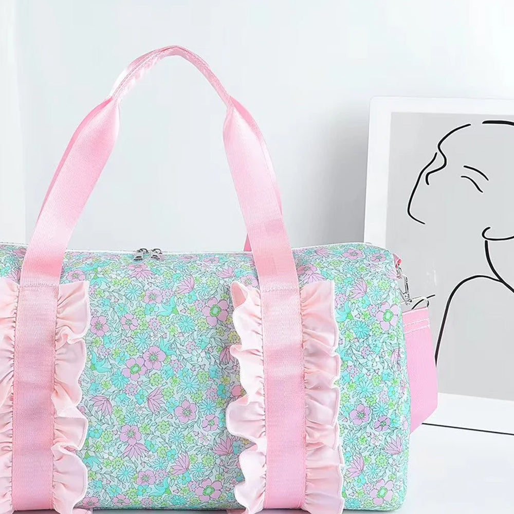 USA Shop (in stock)BA0291 Baby Bags Floral Women Duffel Bag Pink Ruffle Band Trendy Casual Large Capacity Shoulder Bag for Traveling And Outdoors
