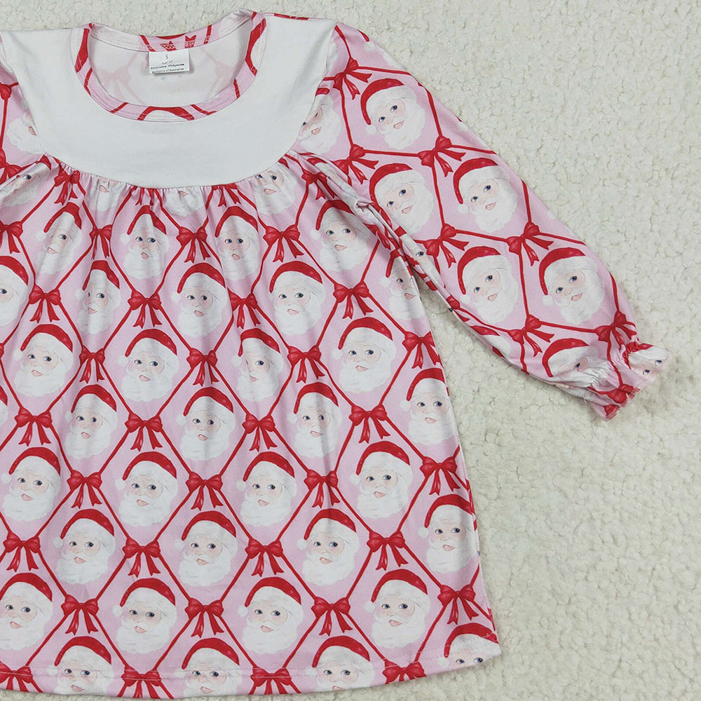 RTS NO MOQ （In stock）GLD1136 Baby Girls Winter Dress Baby Girls Christmas Red Blows Santa Plaid Knee Length Dresses