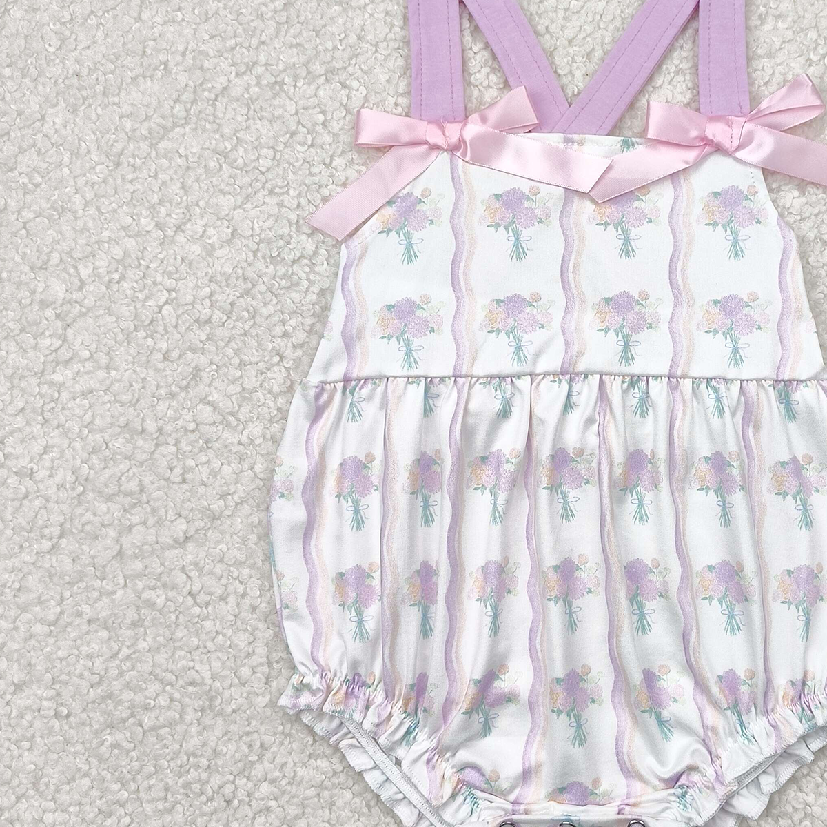 6.12 SR2961 RTS NO MOQ  Baby Girls Summer Rompers Baby Infant Girls Hot Pink Bows Strap Floral Stripe Ruffle Rompers