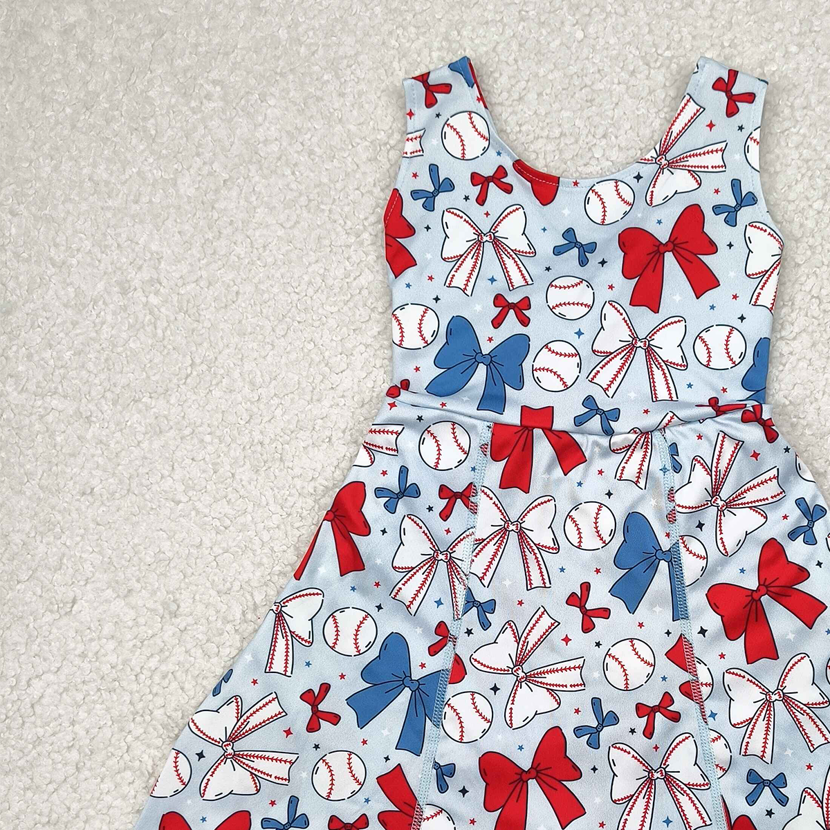 4.14 GSD2150 RTS NO MOQ Baby Girls Summer Sports Dress  Sleeveless red blue bow baseball kids girls athletic dresses