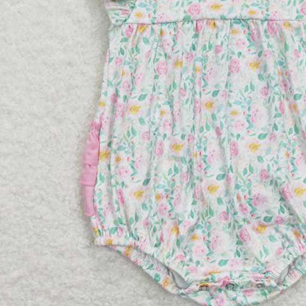 SR0805Pink Ruffle Floral Romper Baby Girls Summer Casual Outfit Soft Cotton Clothing for Little Girls Cute Infant Dress