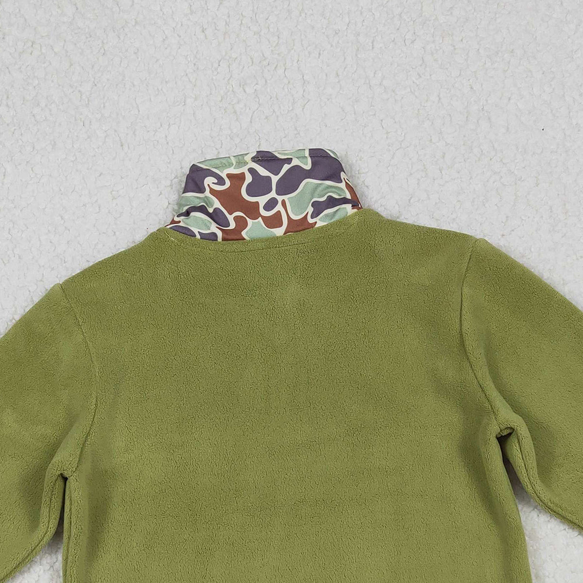 10.22 RTS NO MOQ （In stock）BT1308 Baby Boys Green Camo Quatrefoil Zipper Pullover Sherpa Tops