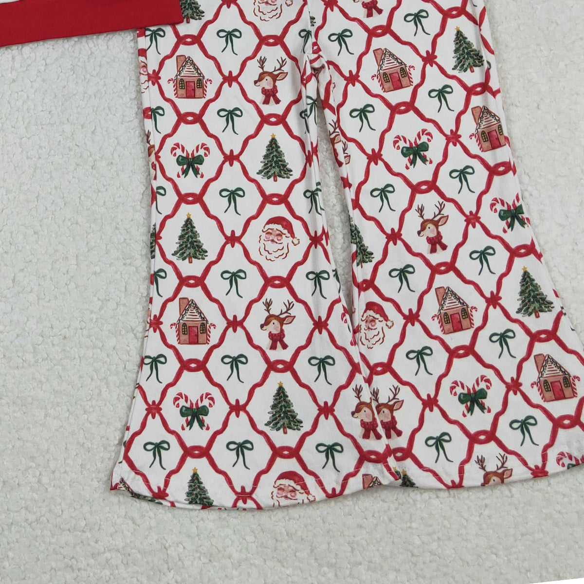 11.13 RTS NO MOQ （In stock）GLP2878 Baby Girls Red Bows Santa Checked Top Flare Pants Christmas Clothes Sets