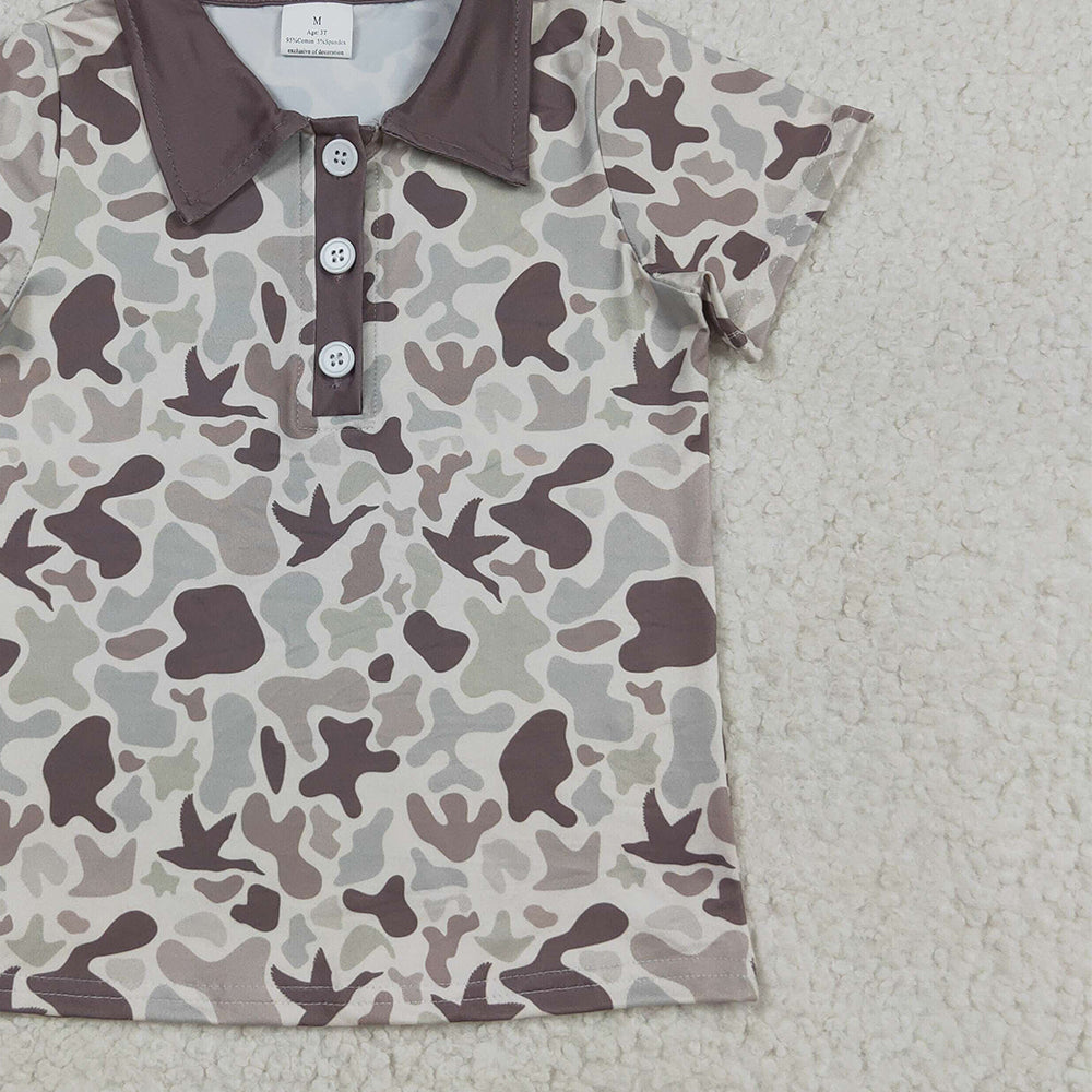 RTS NO MOQ （In stock）BT1261 Baby Boys Summer Tops Baby Boys Short Sleeves Khaki Ducks Camo Button Polo Shirts Tops