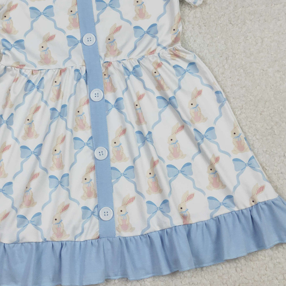 1.9 RTS NO MOQ （In stock）GSD3416 Baby Girls Bows Rabbits Checked Button Easter Ruffle Knee Length Dresses