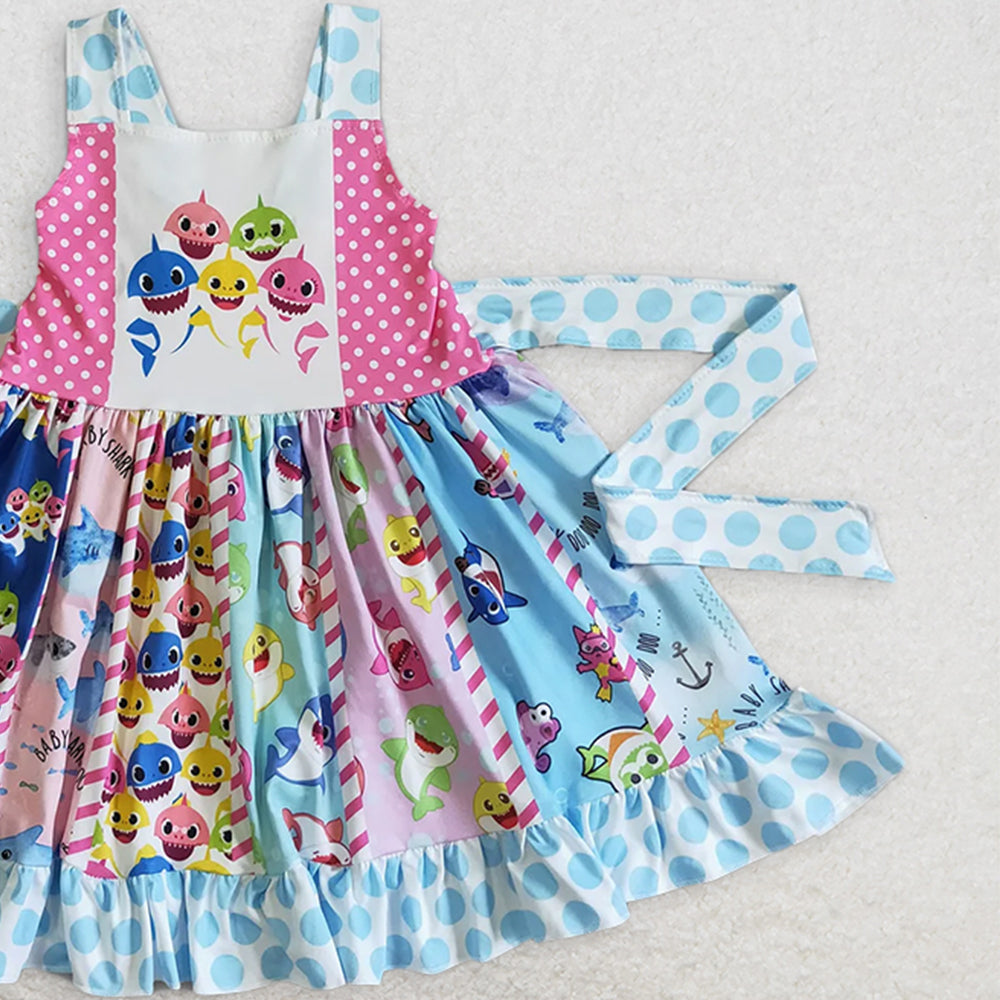 A10-23 RTS NO MOQ Baby Girls Summer Dress  Baby girls shark polka dots twirl dresses