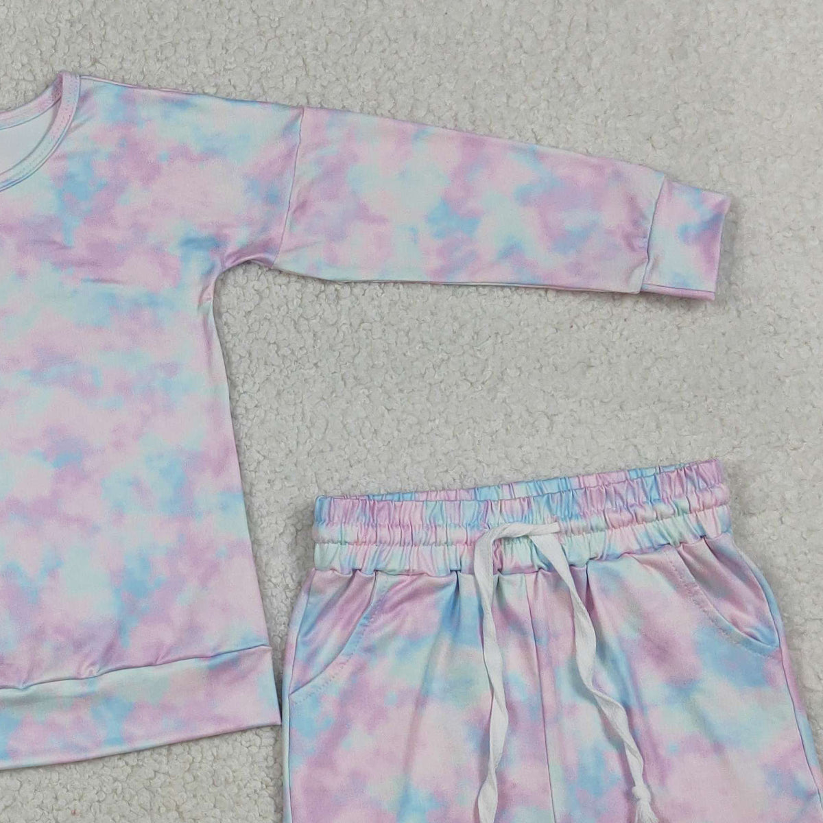3.31 RTS NO MOQ （In stock）GLS0094 Long sleeves tie dye top shorts kids girls outfits