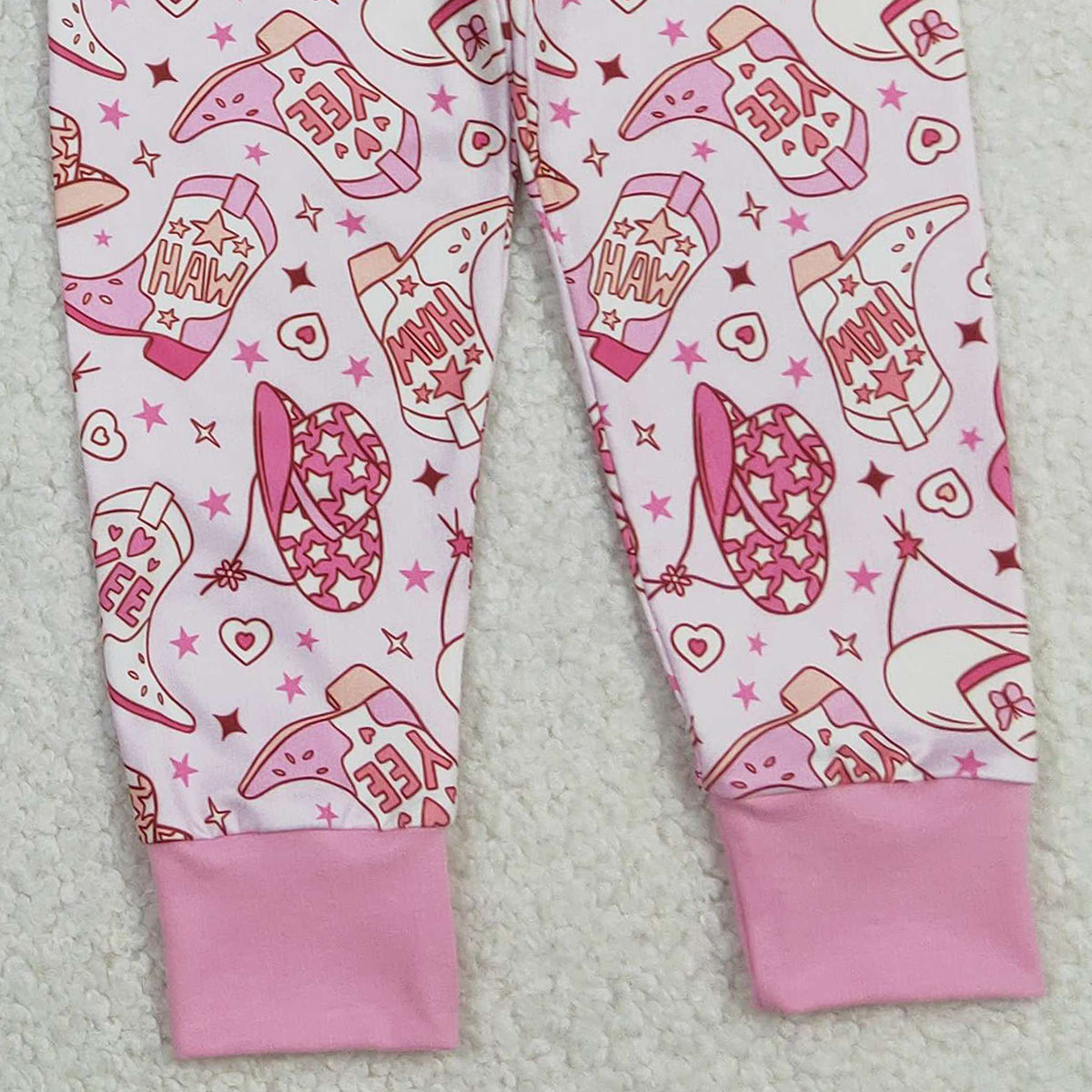 12.26 RTS NO MOQ （In stock）GLP3085 Baby Girls Pink Howdy Boots Hats Top Pants Western Pajamas Sets