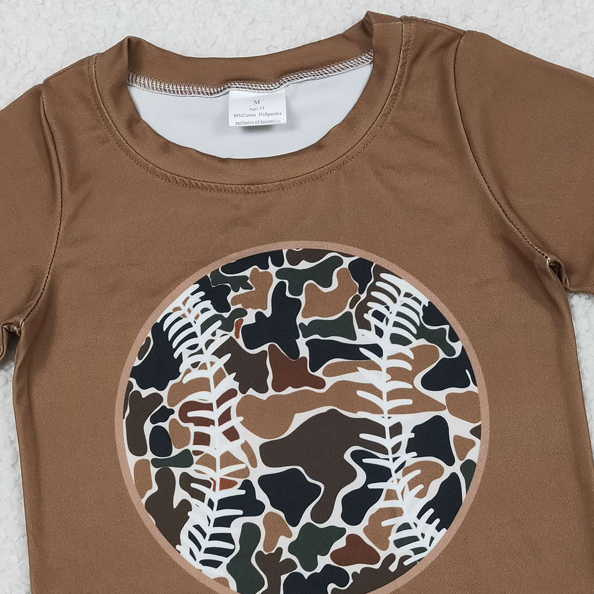 12.4 RTS NO MOQ （In stock）BT1429 Baby Boys Short Sleeve Brown Camo Baseballs Team T-shirts Top