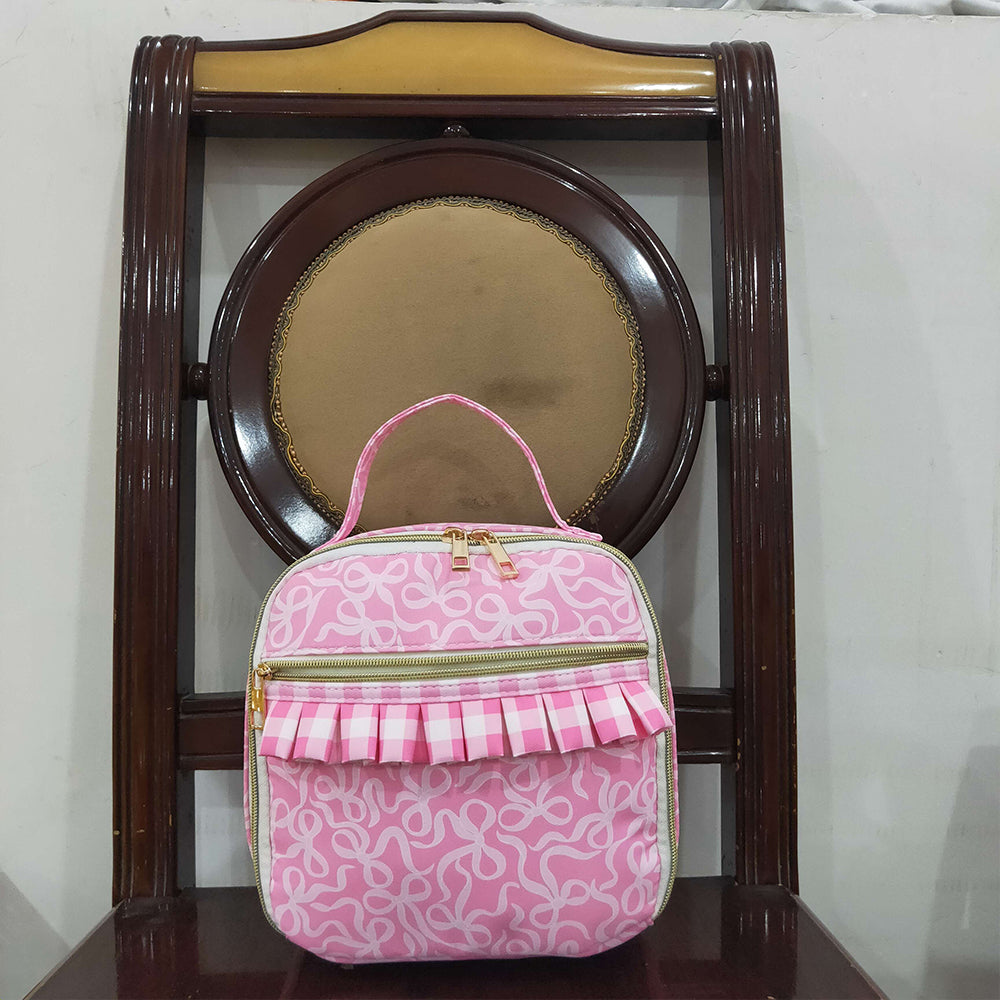 RTS NO MOQ （In stock）BA0310 Baby Bags Baby Girls Pink Bows Plaid Ruffle School Bags Lunch Boxes