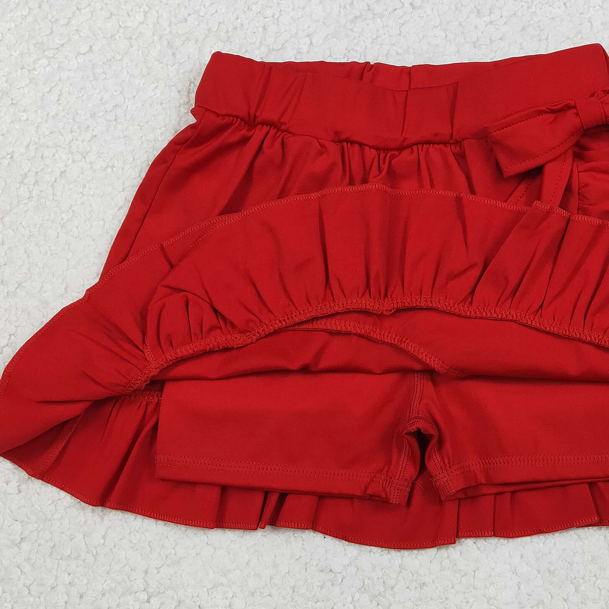 1.14 RTS NO MOQ （In stock）GLK0215 Baby Girls Summer Shorts Skirt Baby Girls Red Yoga Active Ruffle Skirt Shorts Bottoms