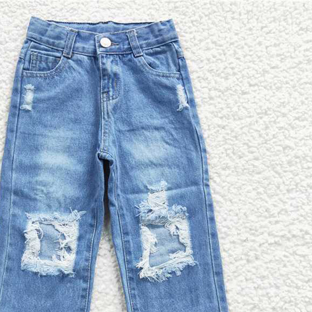 USA Shop (in stock)D4-16  Boy Denim Pants with Hole Trendy Casual Fit Kids Jeans Clothing for Boys
